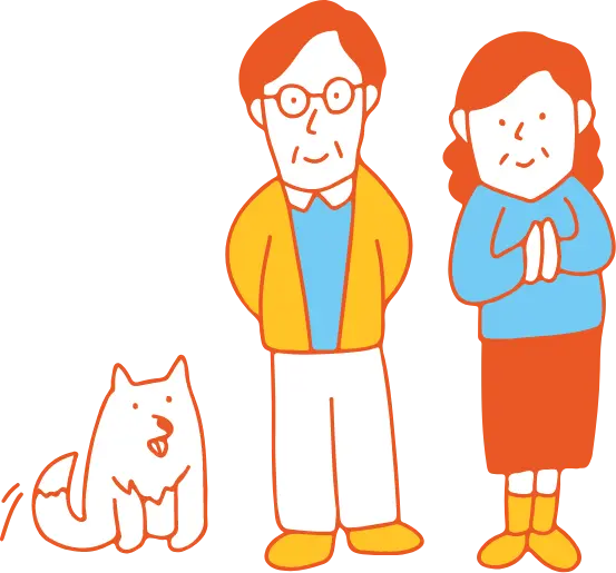 男性と女性と犬のイラスト